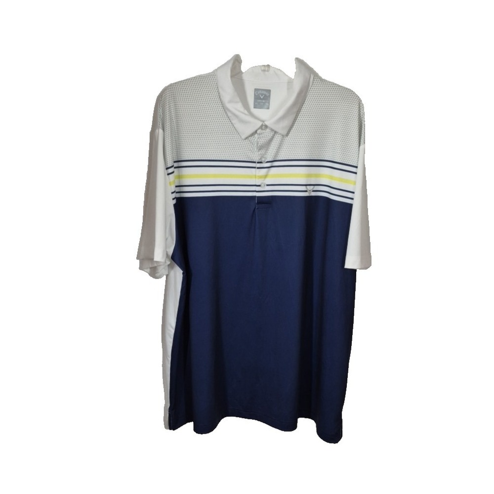 Callaway  Opti Dri Perfomance Golf  Polo Mens 2XL Blue Colorblock Short Sleeve